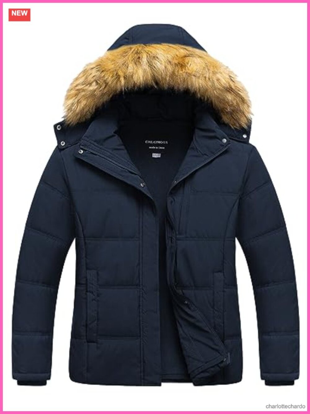 Plus Size Puffer Jacket Waterproof Fleece Lined Detachable Fur Hood Winter Coat